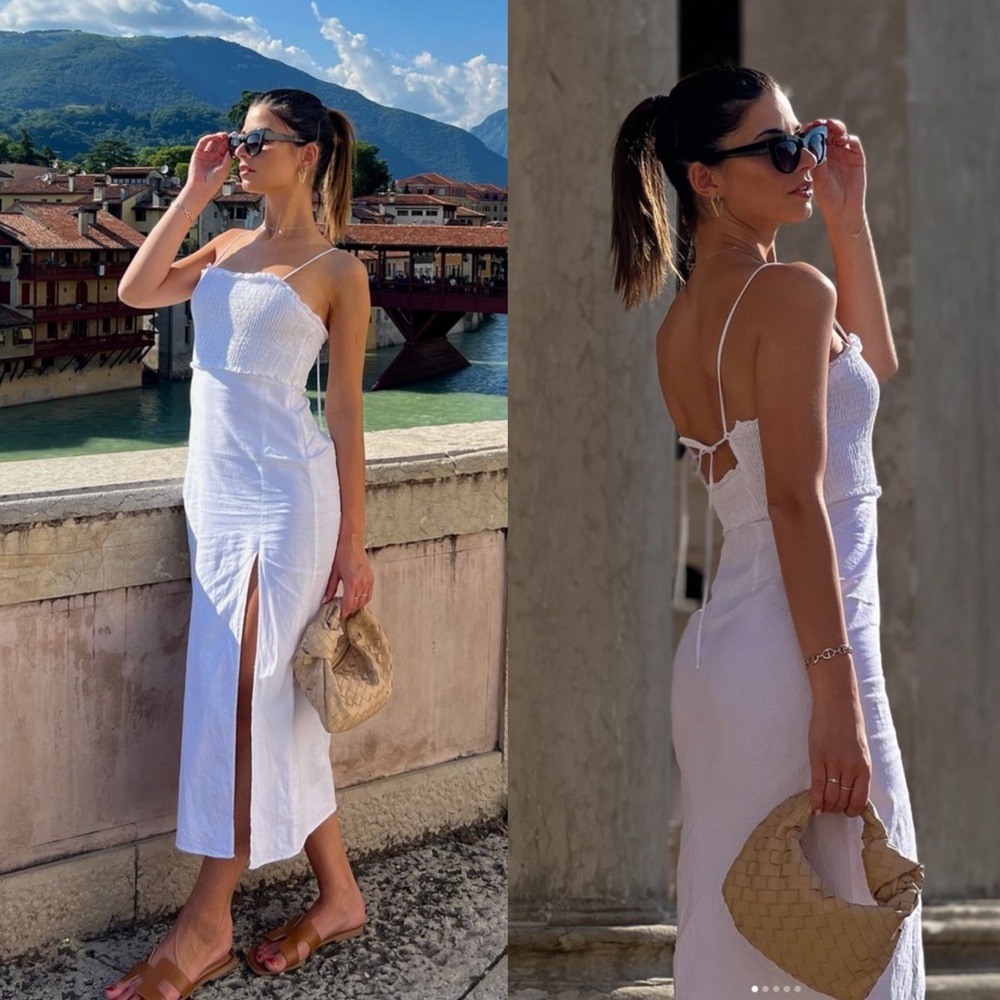 Classic White Midi Dress with Side Slit